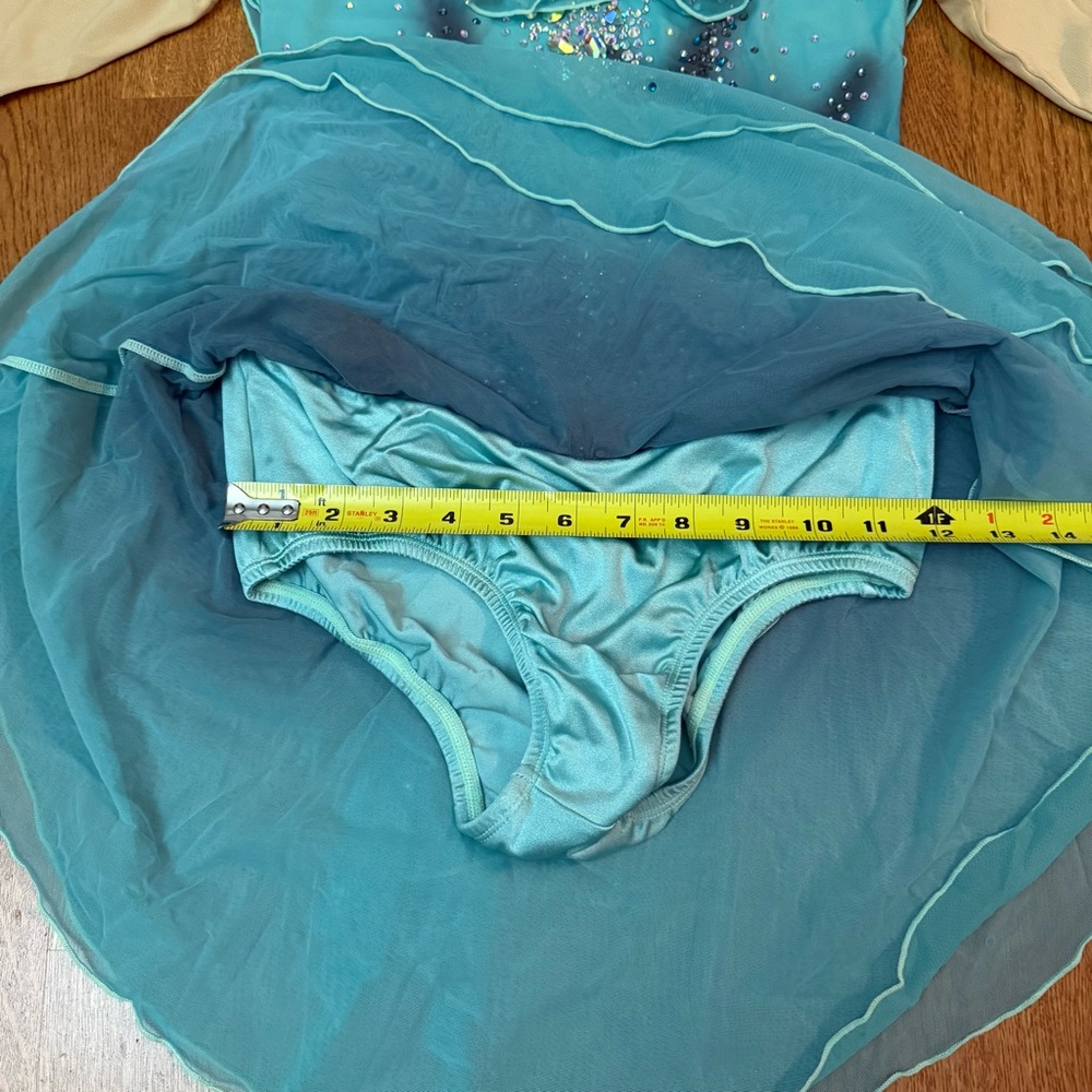 Figure Skating Customized Dress Teal Aqua Ombré Rhinestone Stoned Long Sleeve XS - Picture 16 of 17